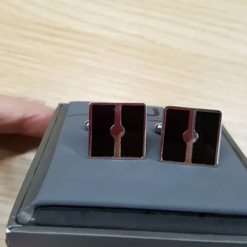 LINEA UOMO Mens Silver Black Enamel Square Cufflink Cuff Links
